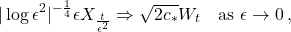 \begin{equation*}  |\log \epsilon^2 |^{-\frac14} \epsilon X_{\frac{t}{\epsilon^2}} \Rightarrow\sqrt{2c_*} W_t\quad\mbox{as} \ \epsilon \to 0\,, \end{equation*}