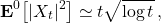 \begin{equation*} \mathbf{E}^0 \bigl[ |X_t|^2 \bigr] \simeq t \sqrt{ \log t}\,, \end{equation*}